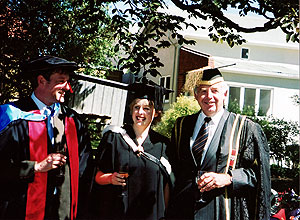 Caroline at her graduation with University Chancellor Eion Edgar and Caroline's boss at CSAFE Assoc. Prof. Hugh Campbell